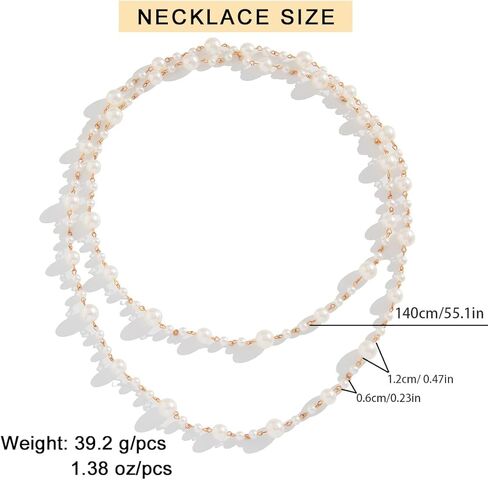 Long Pearl Necklaces for Women Layered Pearls Strand Necklace Gold Dainty Necklaces 1920s Statement Sweater Strand Chain Jewelry (Gold-Pearl) in Saudi Arabia