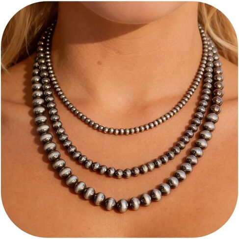 YANCHUN Navajo Pearl Necklace Western Jewelry for Women Vintage Cowgirl Necklace Boho Layered Beaded Necklaces Native American Jewelry Country Concert Outfits Accessories for Women in Saudi Arabia