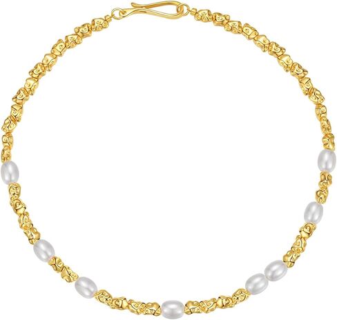 Half Faux Pearl Half Chain Necklace,Gold-tone Paperclip Necklace for Women(N531) in Saudi Arabia