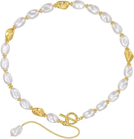 Half Faux Pearl Half Chain Necklace,Gold-tone Paperclip Necklace for Women(N531) in Saudi Arabia