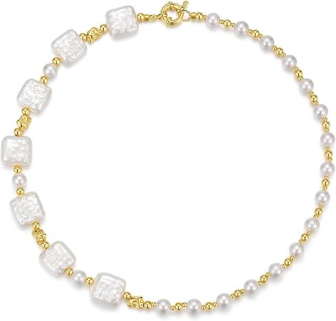 Half Faux Pearl Half Chain Necklace,Gold-tone Paperclip Necklace for Women(N531) in Saudi Arabia