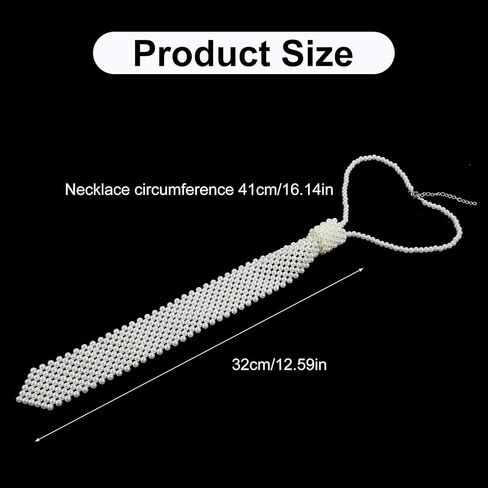 Pearls Neck Tie White Artificial Handmade Weaving Beaded Necktie Long Party Prom Jewelry Accessories for Women Ladies Wedding Cosplay Halloween in Saudi Arabia
