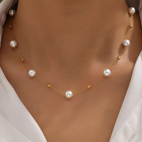 Gold Pearl Necklace for Women Dainty Pearl Choker Necklace Jewelry Wedding Bride Bridesmaid Gifts Beach Accessories in Saudi Arabia