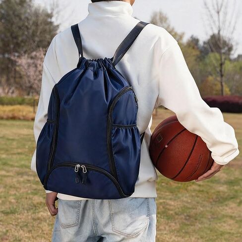 Drawstring Backpack Gym Bag with Dual Front Zipper Pockets & Expandable Side Pockets, Adjustable Shoulder Straps for Soccer, Basketball, Swim, Gym Commute Travel, Blue in Saudi Arabia