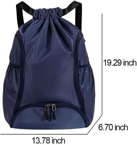 Drawstring Backpack Gym Bag with Dual Front Zipper Pockets & Expandable Side Pockets, Adjustable Shoulder Straps for Soccer, Basketball, Swim, Gym Commute Travel, Blue in Saudi Arabia