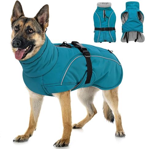 Queenmore Medium Dog Coat, Winter Dog Jacket, Waterproof Puffy Dog Snowsuit, Adjustable Reflective Fleece Lining Warm Padding Parka for Cold Weather, Red M in Saudi Arabia