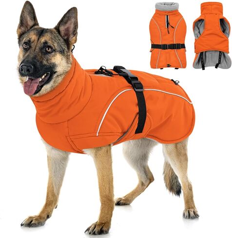 Queenmore Medium Dog Coat, Winter Dog Jacket, Waterproof Puffy Dog Snowsuit, Adjustable Reflective Fleece Lining Warm Padding Parka for Cold Weather, Red M in Saudi Arabia