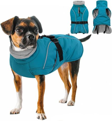 Queenmore Medium Dog Coat, Winter Dog Jacket, Waterproof Puffy Dog Snowsuit, Adjustable Reflective Fleece Lining Warm Padding Parka for Cold Weather, Red M in Saudi Arabia