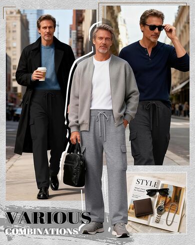 3 قطع من السراويل الرياضية الكبيرة والطويلة للرجال ذات الخصر المفتوح والرباط مع جيوب كاجوال للمشي لمسافات طويلة (أسود مختلط، رمادي مختلط، أسود، 3X-Large) in Kuwait