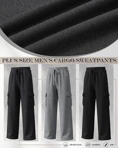 3 قطع من السراويل الرياضية الكبيرة والطويلة للرجال ذات الخصر المفتوح والرباط مع جيوب كاجوال للمشي لمسافات طويلة (أسود مختلط، رمادي مختلط، أسود، 3X-Large) in Kuwait