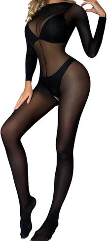 Women’s Sexy Fishnet Mesh Bodysuit Long Sleeve Sheer Body Stocking Lingerie One Piece Jumpsuit Underwear Nightwear in Saudi Arabia