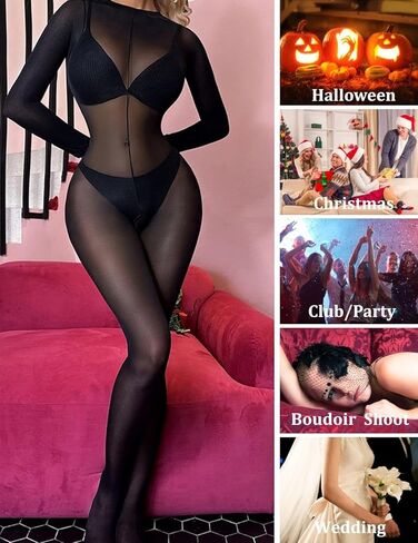Women’s Sexy Fishnet Mesh Bodysuit Long Sleeve Sheer Body Stocking Lingerie One Piece Jumpsuit Underwear Nightwear in Saudi Arabia