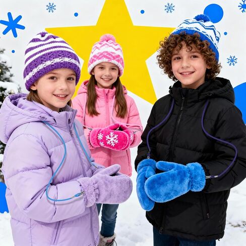 Ciieeo 3-Pack Kids Glove Clips with Strap Winter Outdoor Snow Activities Assorted Colors for Winter in Saudi Arabia