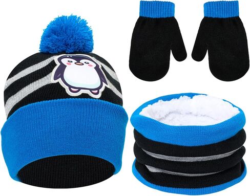 3 Set Dinosaur Kids Toddlers Winter Knit Hat Scarf Gloves Set for Boys Girls Age 2-4 Pompom Hat Mittens Scarves in Saudi Arabia