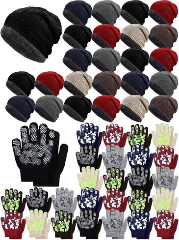 Kids Beanie Hat and Glove Winter Sets Bulk with Organza Bag, Warm Lining Knit Fleece Hat Anti-Skid Glove Boys Girls in Saudi Arabia