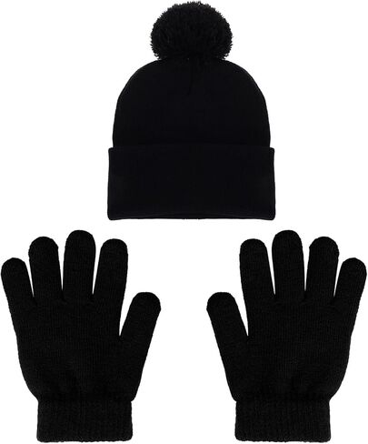 Kids Winter Beanie Hat and Gloves Set for Boys Girls, Knit Hat Warm Gloves Unisex Cold Weather Cap Stretchy Glove in Saudi Arabia
