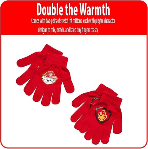 Nicklelodeon Paw Patrol Boy's Winter Hat and 2 Pair of Gloves or Mittens Set (Toddler/Little Boys) Size Age 4-7, Paw Patrol Marshall Glove with Handwarmers in Saudi Arabia