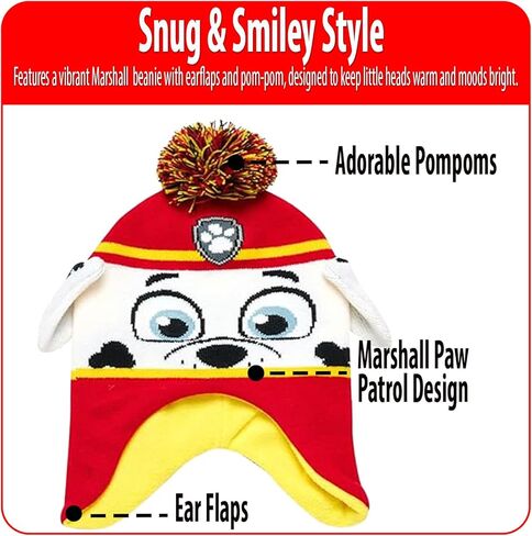 Nicklelodeon Paw Patrol Boy's Winter Hat and 2 Pair of Gloves or Mittens Set (Toddler/Little Boys) Size Age 4-7, Paw Patrol Marshall Glove with Handwarmers in Saudi Arabia