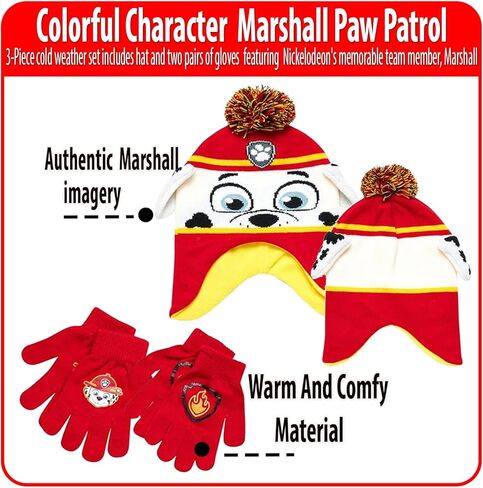 Nicklelodeon Paw Patrol Boy's Winter Hat and 2 Pair of Gloves or Mittens Set (Toddler/Little Boys) Size Age 4-7, Paw Patrol Marshall Glove with Handwarmers in Saudi Arabia
