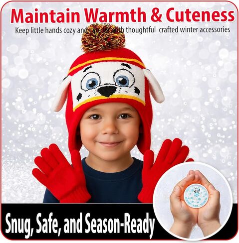 Nicklelodeon Paw Patrol Boy's Winter Hat and 2 Pair of Gloves or Mittens Set (Toddler/Little Boys) Size Age 4-7, Paw Patrol Marshall Glove with Handwarmers in Saudi Arabia