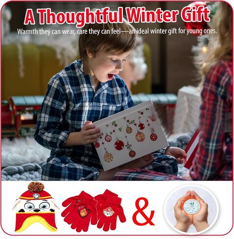 Nicklelodeon Paw Patrol Boy's Winter Hat and 2 Pair of Gloves or Mittens Set (Toddler/Little Boys) Size Age 4-7, Paw Patrol Marshall Glove with Handwarmers in Saudi Arabia