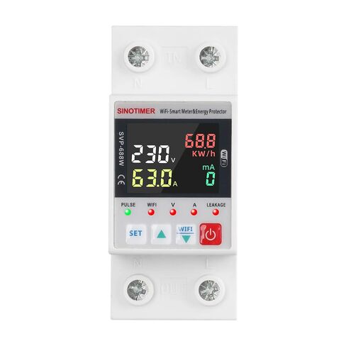 WiFi Smart Energy Meter AC 63A 80-300V WiFi Smart Earth Leakage Over Under Voltage Protector Circuit Breaker Din Rail Electricity Energy Monitor APP Remote Control Smart Life 230V in Kuwait