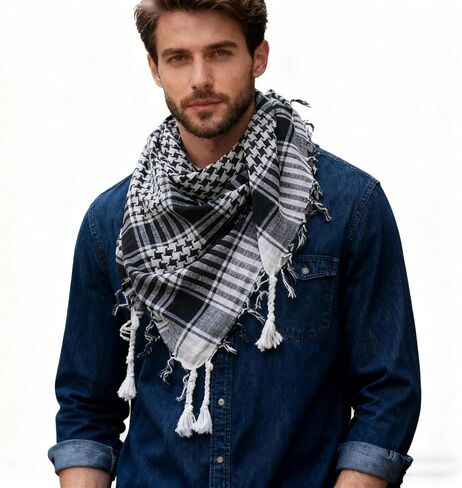 Military Shemagh Desert Scarf for Man, Stylish Fashion Neck Scarf Wrap with Tassle in Saudi Arabia