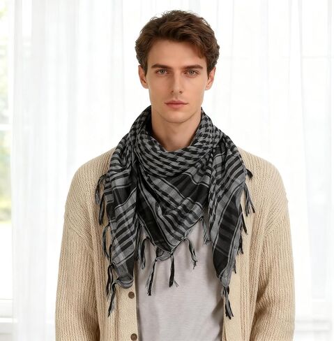 Military Shemagh Desert Scarf for Man, Stylish Fashion Neck Scarf Wrap with Tassle in Saudi Arabia