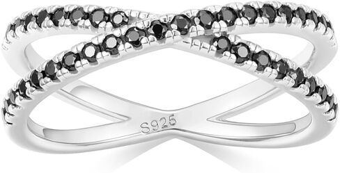 D اللون واضح أو أسود مويسانيتي الخلود الفرقة الفضة الاسترليني 14K مطلية بالذهب غير تشويه مجوهرات الإصبع للنساء X على شكل خاتم الزفاف متقاطع خواتم الوعد حجم 5 إلى 10 in Kuwait