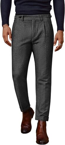 PJ PAUL JONES Mens Tweed Herringbone Pants Winter Warm Business Dress Pants for Wedding Grey in Saudi Arabia