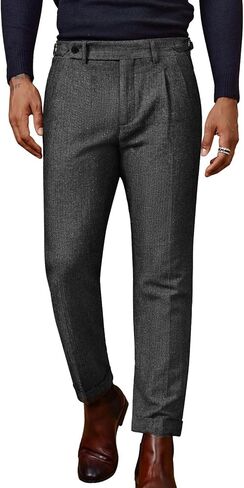 PJ PAUL JONES Mens Tweed Herringbone Pants Winter Warm Business Dress Pants for Wedding Grey in Saudi Arabia