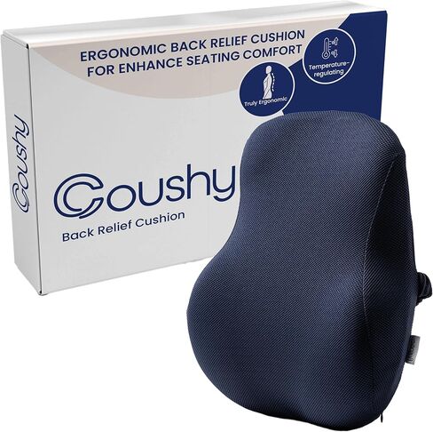 Coushy| Ergonomic Back Relief Cushion| Office Desk Accessories: Chair Cushions, Car Seat Cushion, Office Chair Cushion for Back-Supporting Lumbar Support Pillow for Back Pain (Black) in Saudi Arabia