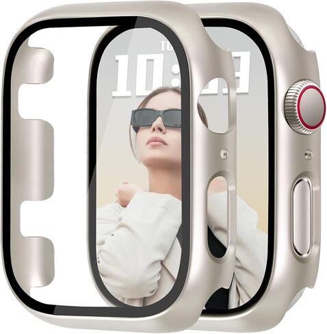 Jr.DM 40mm 2 pack case pc case with hd pridged glass screen protector for Apple Watch Series 6/5/4/se ، غطاء الوجه الكامل للحراسة الواقية من الخدش لـ iWatch ، Black+ Black in Saudi Arabia