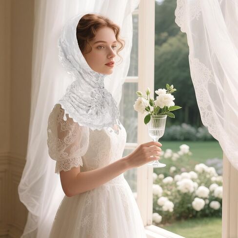 2 Pcs Mantilla Catholic Chapel Veils, Triangle Veil Cathedral Head Covering Triangle Lace Tulle Scarf Covering for Women Latin Mass Veils Church Headband Floral Headwrap for Wedding Bridesmaid in Saudi Arabia