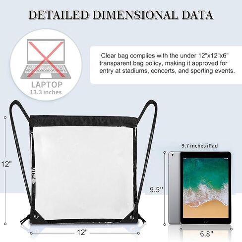 حقيبة ظهر برباط شفاف، 12 × 12 × 6 حقائب صغيرة برباط شفاف لأحداث الملاعب والعمل والمهرجانات والأحداث الرياضية، أسود in Kuwait