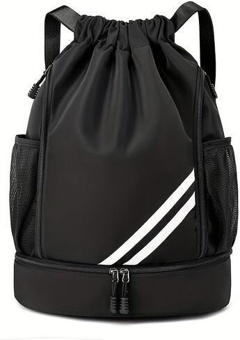 Sports Drawstring Backpack, Waterproof Drawstring Sports Backpack Swim Gym Bag with Shoe Compartment, Soccer and Basketball Pull String Sport Bag for Women&Men Gray in Saudi Arabia