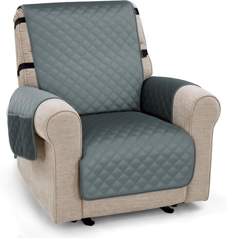 غطاء كرسي استرخاء مقاوم للماء من إم كومبو، غطاء كرسي مخملي غير قابل للانزلاق مع جيوب، أغطية حماية للأثاث قابلة للغسل للحيوانات الأليفة والأطفال (رمادي داكن، مقعد واحد) in Kuwait