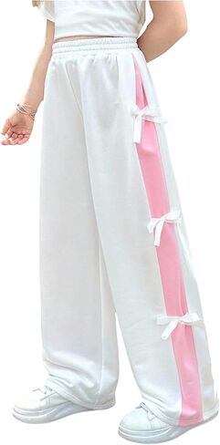 Verdusa Girl's Bow Sweatpants Athletic Workout Straight Leg Track Pants in Saudi Arabia