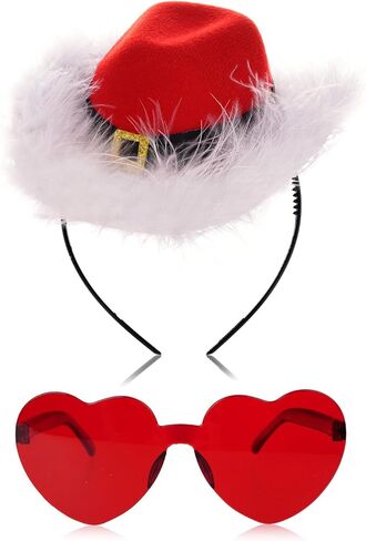 Cowboy Hat Headband Santa Christmas Cowboy Hat with Sunglasses for Women Men Costume Headwear Christmas Cowboy Party Favor in Saudi Arabia