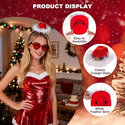 Cowboy Hat Headband Santa Christmas Cowboy Hat with Sunglasses for Women Men Costume Headwear Christmas Cowboy Party Favor in Saudi Arabia