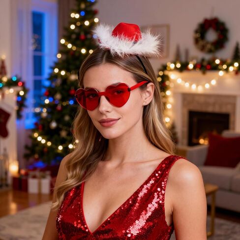 Cowboy Hat Headband Santa Christmas Cowboy Hat with Sunglasses for Women Men Costume Headwear Christmas Cowboy Party Favor in Saudi Arabia