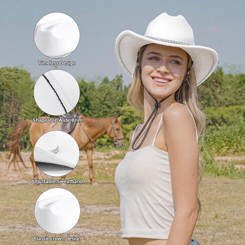 22.8"-23.6" (58cm-60cm) Faux Suede Women's Western Cowboy Hat, 3.7" Wide Brim with Adjustable Elastic Sweatband in Saudi Arabia