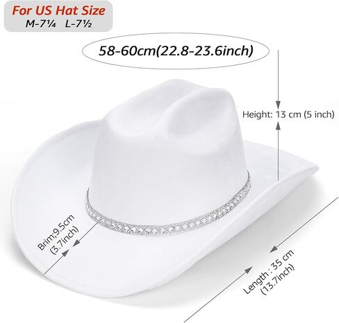 22.8"-23.6" (58cm-60cm) Faux Suede Women's Western Cowboy Hat, 3.7" Wide Brim with Adjustable Elastic Sweatband in Saudi Arabia