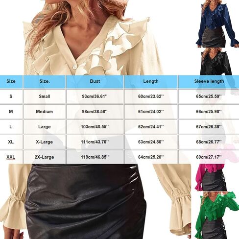 Button Down Shirt for Women Ruffle V Neck Tops Long Sleeve Dressy Casual Blouse Cocktail Evening Party Outfits in Saudi Arabia
