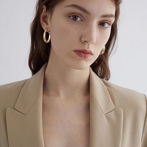 Gacimy 5mm Wide Gold Hoop Earrings for Women, 14K Gold Plated Hoops with 925 Sterling Silver Post, Hypoallergenic Earrings for Women in Saudi Arabia