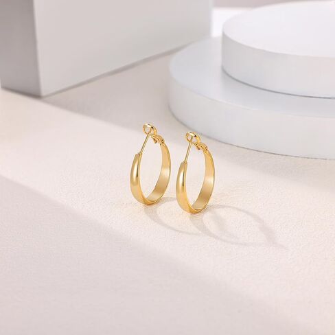 Gacimy 5mm Wide Gold Hoop Earrings for Women, 14K Gold Plated Hoops with 925 Sterling Silver Post, Hypoallergenic Earrings for Women in Saudi Arabia