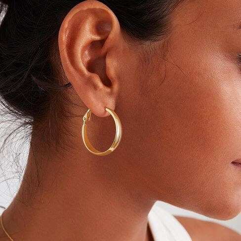 Gacimy 5mm Wide Gold Hoop Earrings for Women, 14K Gold Plated Hoops with 925 Sterling Silver Post, Hypoallergenic Earrings for Women in Saudi Arabia