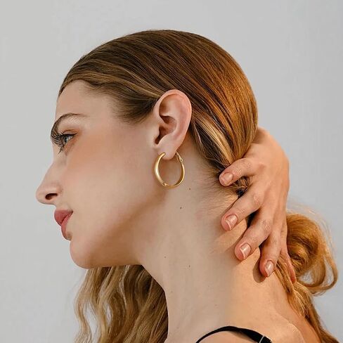 Gacimy 5mm Wide Gold Hoop Earrings for Women, 14K Gold Plated Hoops with 925 Sterling Silver Post, Hypoallergenic Earrings for Women in Saudi Arabia