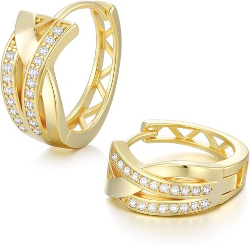 14K Gold Plated Hoop Earrings 14 Karat Gold Plated Earrings for Women Thick Small Diamond Hoop Earring X-shaped Hoops Earring for Women 20MM in Kuwait