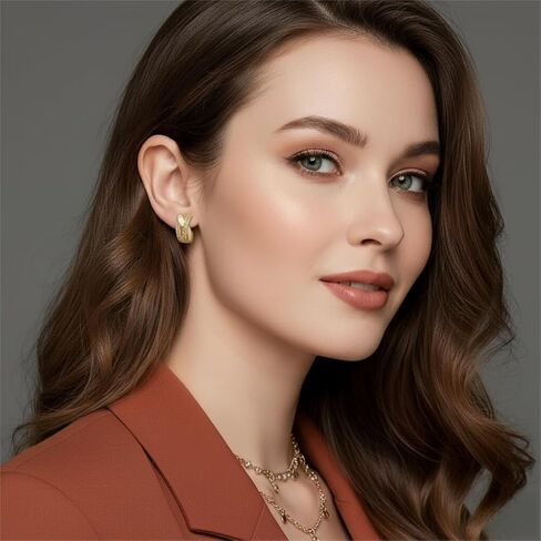 14K Gold Plated Hoop Earrings 14 Karat Gold Plated Earrings for Women Thick Small Diamond Hoop Earring X-shaped Hoops Earring for Women 20MM in Kuwait